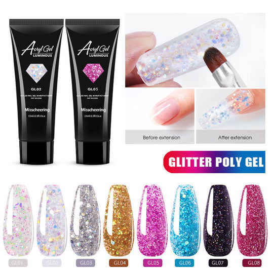 15ml Glitter Nail Poly Gel Extension Builder UV Gel With Sequis