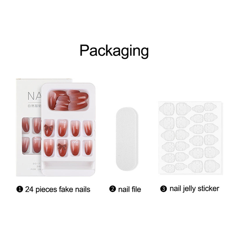 24PCS/Box Long Oval Finished Design Press On Fake Nails Kit