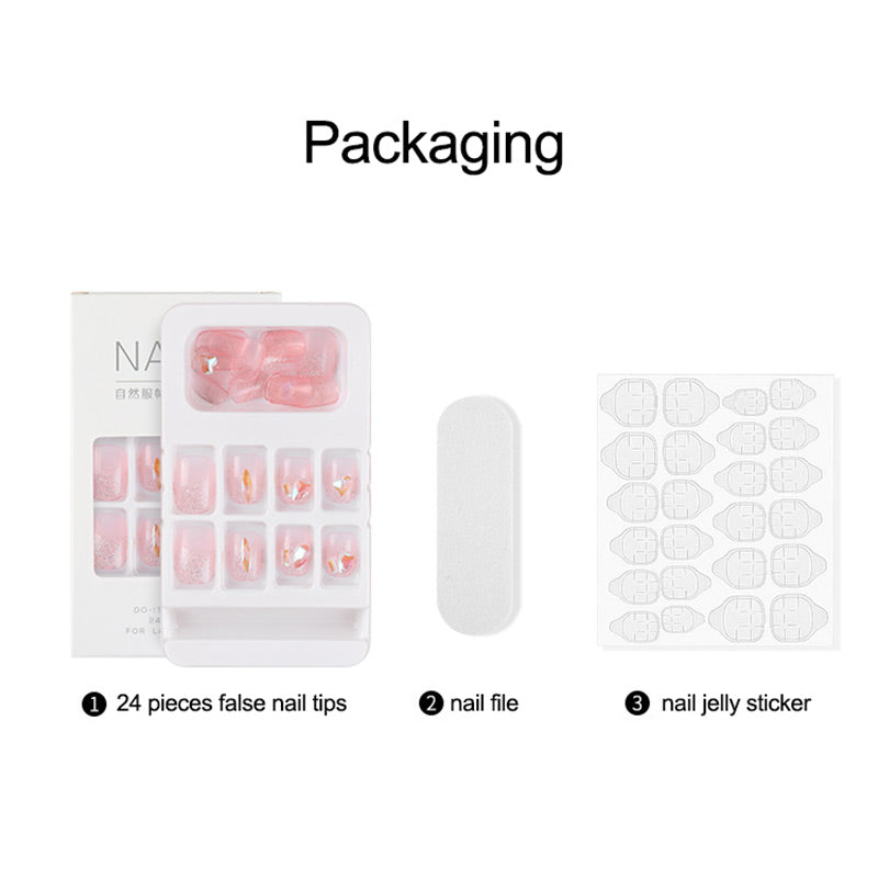 24PCS/Box With Decorations Press On Fake Nails Kit