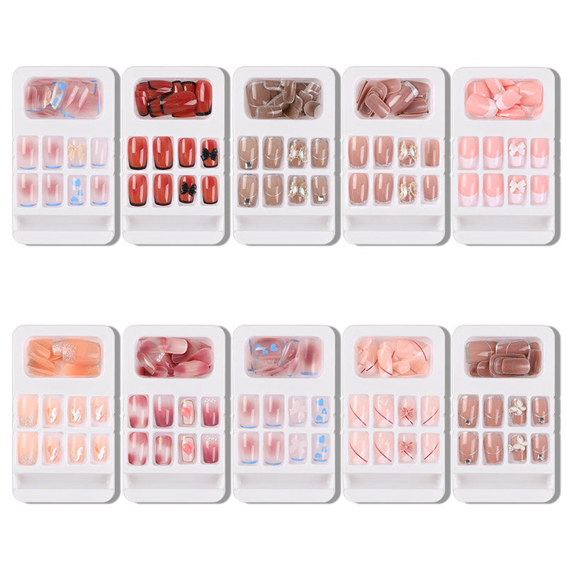 24PCS/Box With Butterfly Decorations Artficial Press On Fake Nails Kit