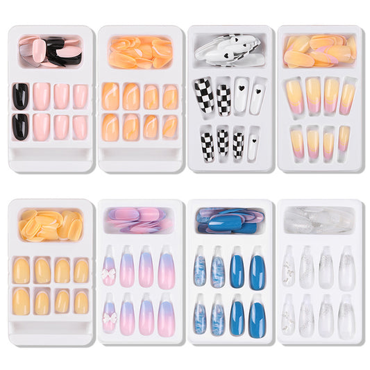 24PCS/Box Long Oval Finished Design Press On Fake Nails Kit