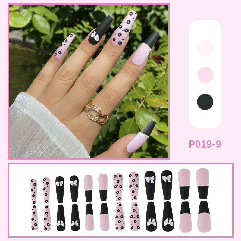 24PCS/Box Super Long Coffin With Patterns Press On Fake Nails Kit