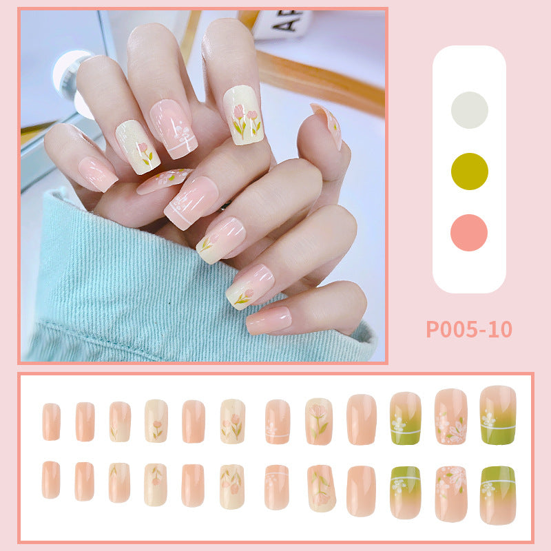 24PCS/Box Blooming Effect Artficial Press On Fake Nails Kit