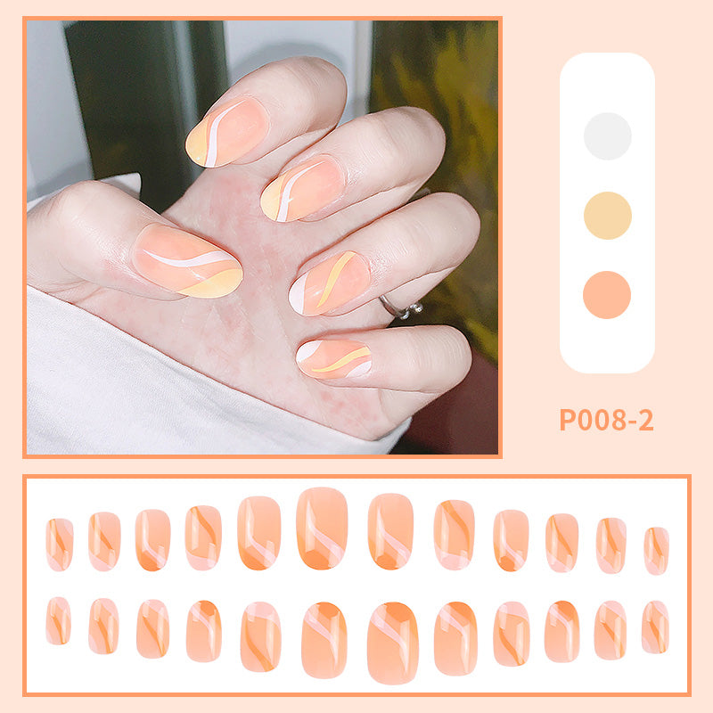 24PCS/Box Long Oval Finished Design Press On Fake Nails Kit