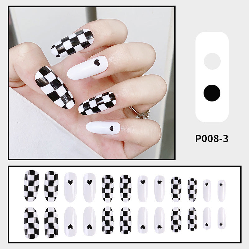 24PCS/Box Long Oval Finished Design Press On Fake Nails Kit