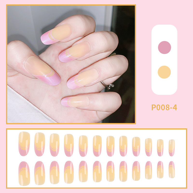 24PCS/Box Long Oval Finished Design Press On Fake Nails Kit