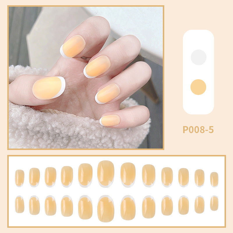 24PCS/Box Long Oval Finished Design Press On Fake Nails Kit