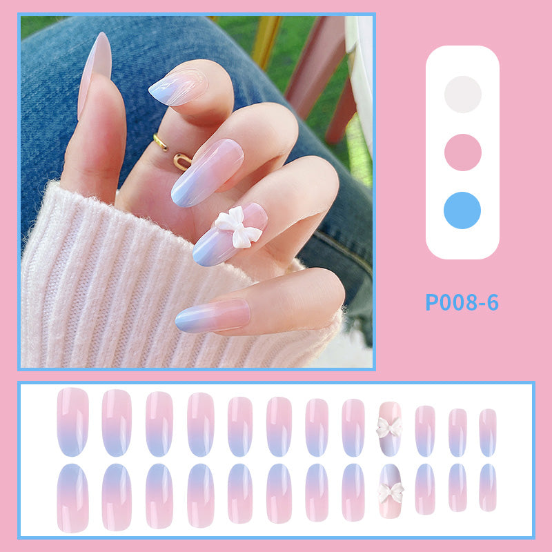 24PCS/Box Long Oval Finished Design Press On Fake Nails Kit