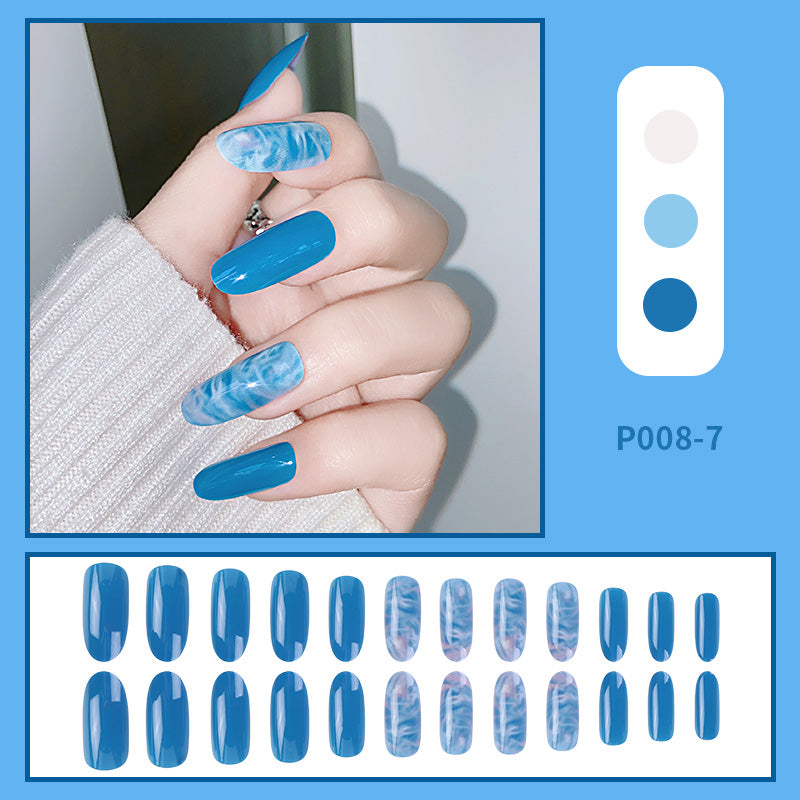 24PCS/Box Long Oval Finished Design Press On Fake Nails Kit