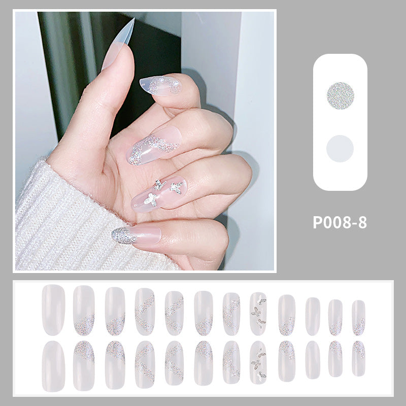 24PCS/Box Long Oval Finished Design Press On Fake Nails Kit