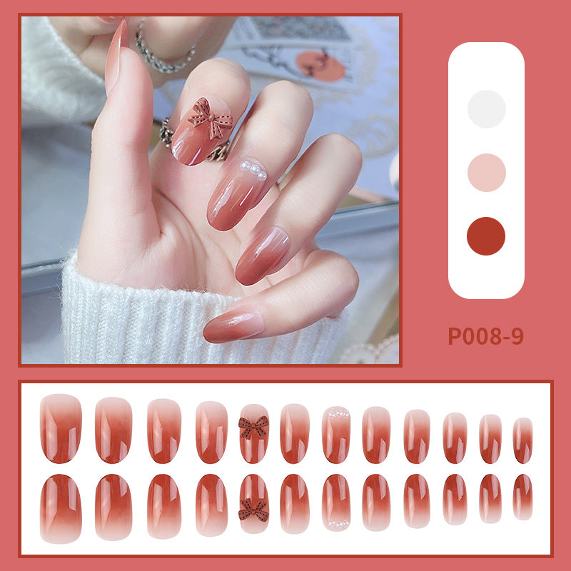 24PCS/Box Long Oval Finished Design Press On Fake Nails Kit