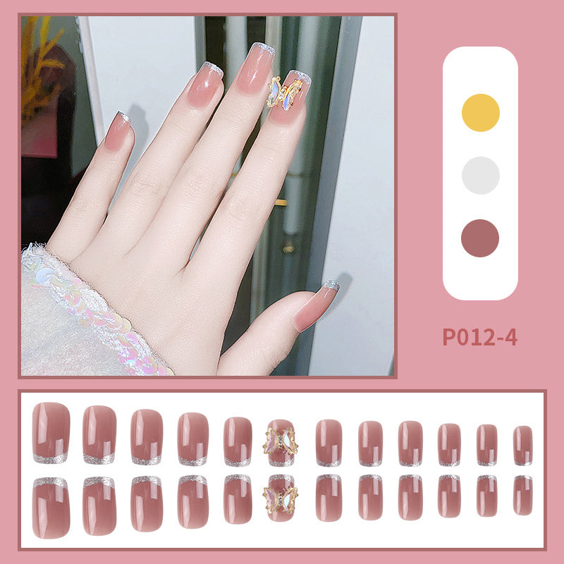 24PCS/Box With Butterfly Decorations Artficial Press On Fake Nails Kit